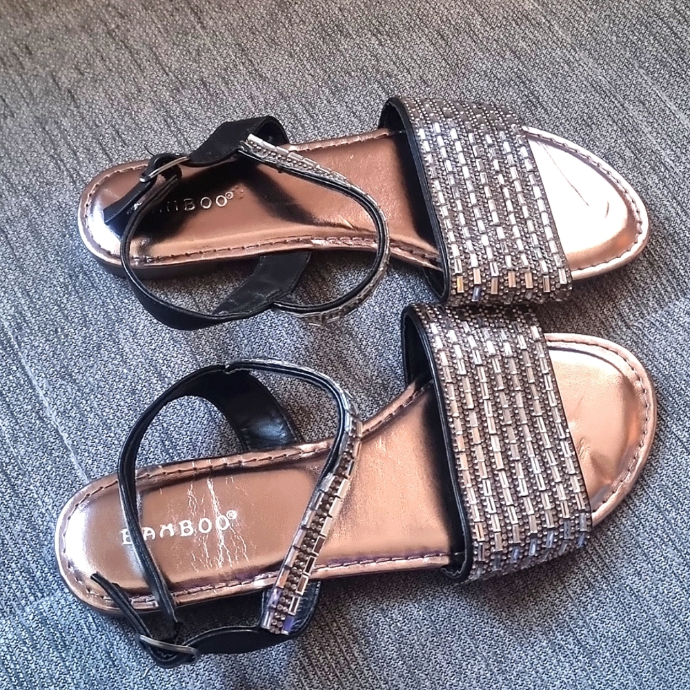 Women's  Rinstone Charcoal Slide Sandals - Picture 5 of 5